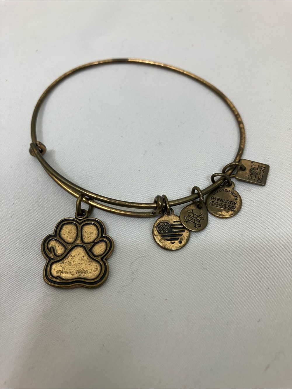 Alex and Ani Antique Gold Paw Charm Bangle Bracelet